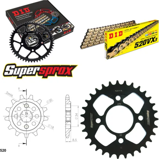 Chain Kit - Steel - for: HONDA CB250 Twofifty 92-98 14-31-104 DID520VX3(G&B) rivet