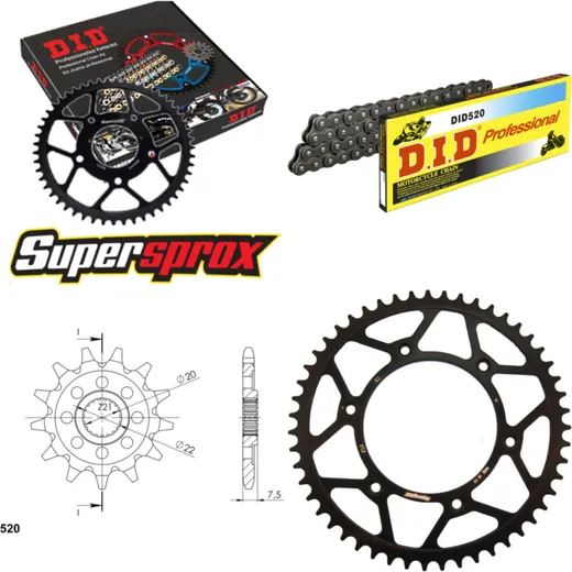 Kettensatz Stahl für: HONDA CRF250 R 04-09 13-51-114 DID520 Clip