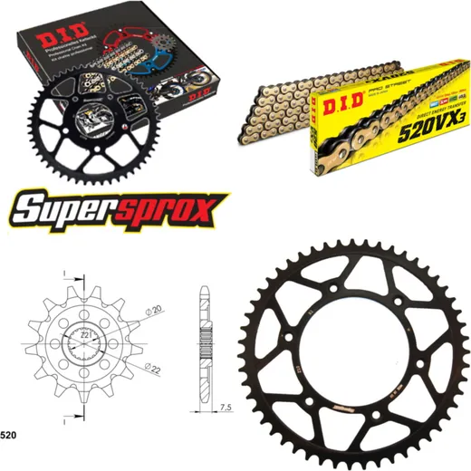 Kettensatz Stahl für: HONDA CRF250 R 04-09 13-51-114 DID520VX3(G&B) Clip