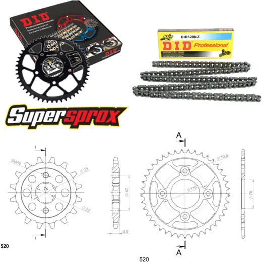Chain Kit - Steel - for: HONDA CB250 NB, C, D 81-83 15-41-102 DID520NZ Clip