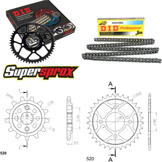Chain Kit - Steel - for: HONDA CMX250 Rebel 85-95 14-33-108 DID520NZ Clip