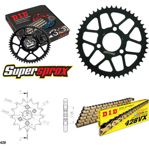 Kettensatz Stahl für: HONDA CRF125 F 17- 13-49-118 DID428VX(G&B) Niet