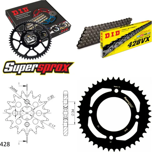 Chain Kit - Steel - for: HONDA CBF125 09-15 16-42-118 DID428VX rivet