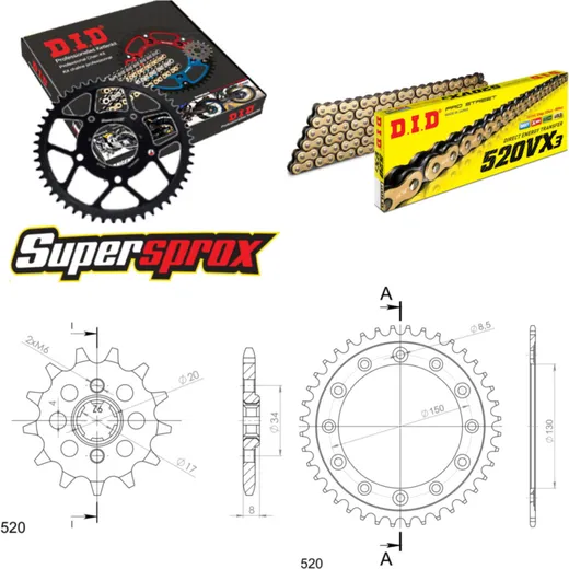 Chain Kit - Steel - for: HONDA XL350 RE 85-88 14-38-102 DID520VX3(G&B) rivet