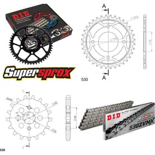 Chain Kit - Steel - for: HONDA CM400 T 79-80 16-35-102 DID530ZVM-X rivet