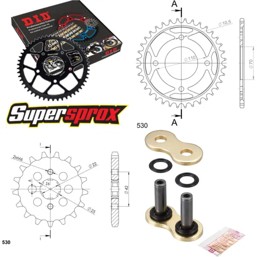 Chain Kit - Steel - for: HONDA CM400 T 79-80 16-35-102 DID530ZVM-X(G&G) rivet