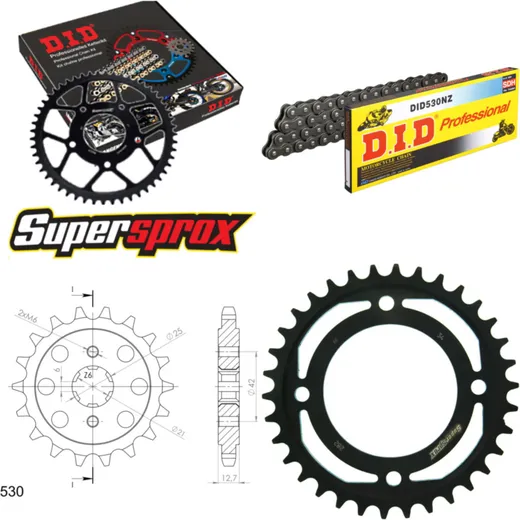 Kettensatz Stahl für: HONDA CB500F 71-77/CB500T 71-78 17-34-098 DID530NZ Clip