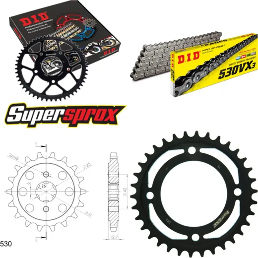 Chain Kit - Steel - for: HONDA CB500F 71-77/CB500T 71-78 17-34-098 DID530VX3 rivet