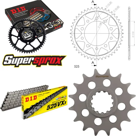Kettensatz Stahl für: HONDA CB600 F Hornet /S 07-13/CB600 F 16-43-118 DID525VX3 Endlos