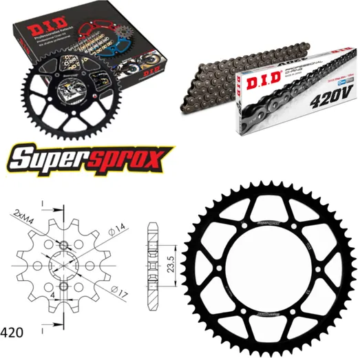 Chain Kit - Steel - for: DERBI Senda SM DRD Evo 50 09-10 11-53-130 DID420V Clip