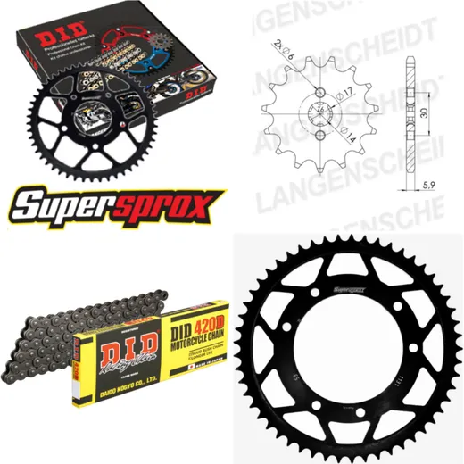 Chain Kit - Steel - for: DERBI/GILERA Senda R 1 50 00-01/Senda 13-53-130 DID420D Clip