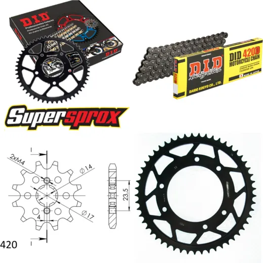 Kettensatz Stahl für: DERBI Senda R DRD Racing 50 06-06/Sen 11-53-130 DID420D Clip