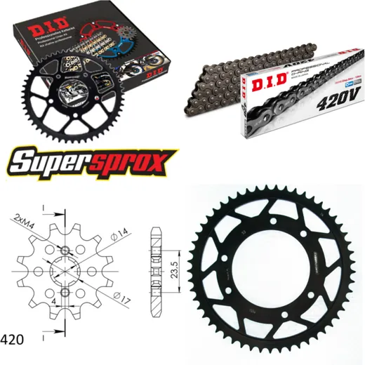 Chain Kit - Steel - for: DERBI Senda R DRD Pro 50 06-07/Senda 11-53-132 DID420V Clip