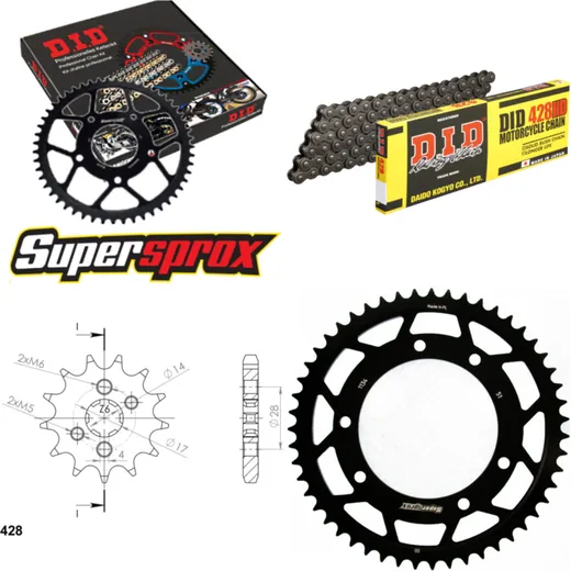 Chain Kit - Steel - for: DERBI Mulhacen 125 Speichenfelge 07 14-51-130 DID428HD Clip