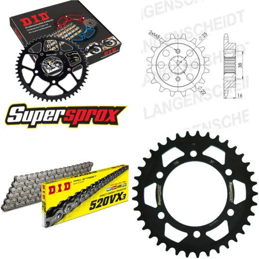 Kettensatz Stahl für: DUCATI 600 SS 94-94 14-37-096 DID520VX3 Endlos