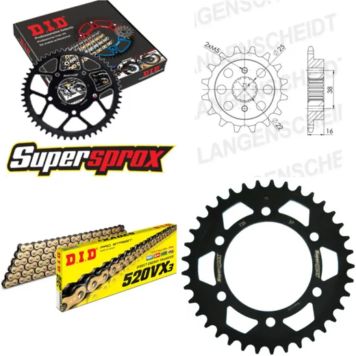Kettensatz Stahl für: DUCATI 600 SS 94-94 14-37-096 DID520VX3(G&B) Niet