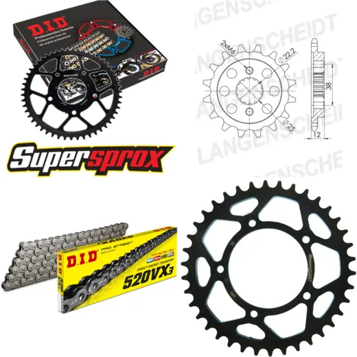 Kettensatz Stahl für: DUCATI 750 Paso 86-90 15-38-106 DID520VX3 Endlos