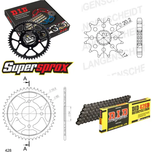 Chain Kit - Steel - for: YAMAHA TZR50 80-99 12-47-132 DID428D Clip