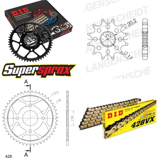 Chain Kit - Steel - for: YAMAHA TZR50 80-99 12-47-132 DID428VX(G&B) rivet