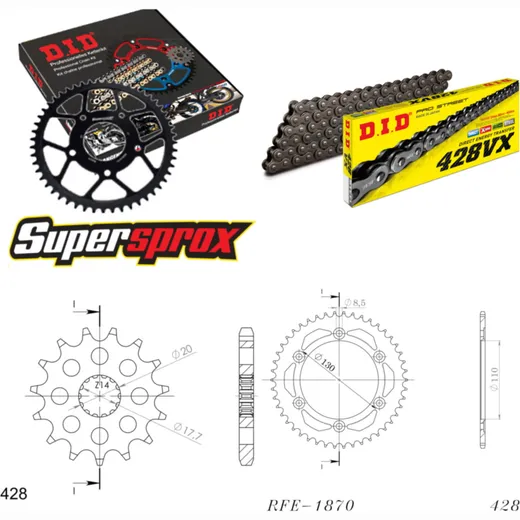 Chain Kit - Steel - for: YAMAHA TZR125 /R [J] 80km/h 93-99 15-46-140 DID428VX Clip