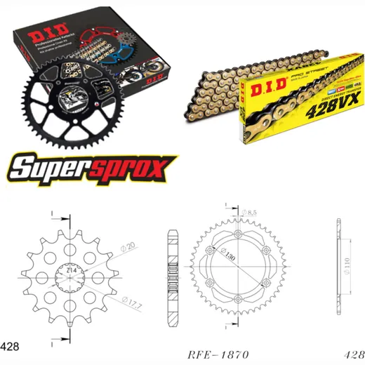 Chain Kit - Steel - for: YAMAHA TZR125 /R [J] 80km/h 93-99 15-46-140 DID428VX(G&B) endless