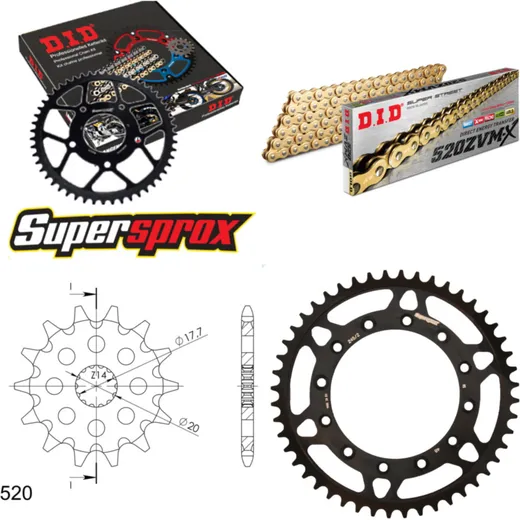 Chain Kit - Steel - for: YAMAHA WR125 99-01/YZ125 99-01 13-48-112 DID520ZVM-X(G&G) rivet