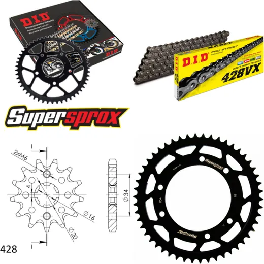 Chain Kit - Steel - for: YAMAHA XT125 R 05-13 14-50-128 DID428VX endless