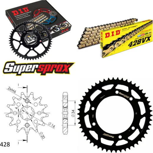 Chain Kit - Steel - for: YAMAHA XT125 R 05-13 14-50-128 DID428VX(G&B) Clip