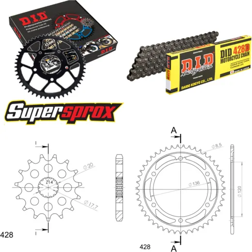 Chain Kit - Steel - for: YAMAHA TZR125 /R [IT] 93-99 18-47-136 DID428D Clip