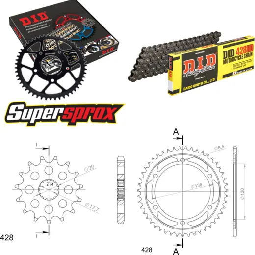 Chain Kit - Steel - for: YAMAHA TZR125 /R [IT] 93-99 18-47-136 DID428HD Clip
