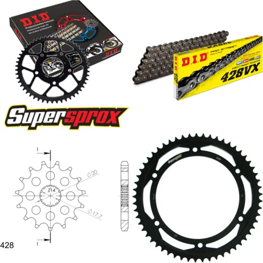 Chain Kit - Steel - for: YAMAHA DT125 R 90-03/DT125 RE 04-06/D 16-57-134 DID428VX rivet