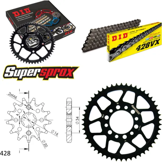 Chain Kit - Steel - for: YAMAHA XT125 82-87 14-50-118 DID428VX rivet
