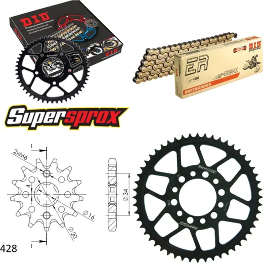 Chain Kit - Steel - for: YAMAHA XT125 88-91 14-52-120 DID428NZ(G&B) Clip