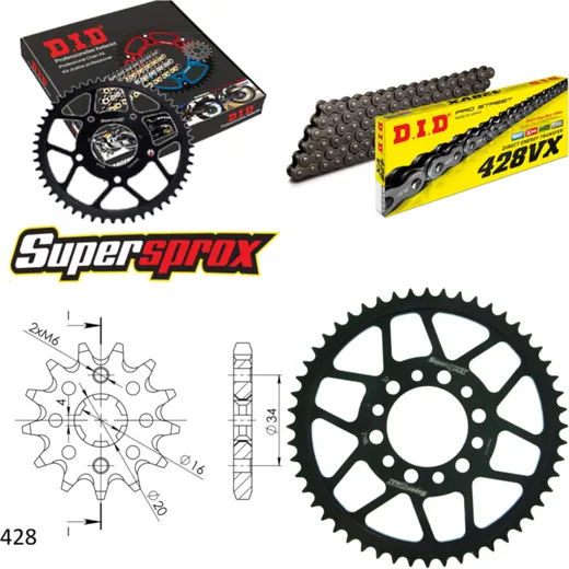 Chain Kit - Steel - for: YAMAHA XT125 88-91 14-52-120 DID428VX rivet