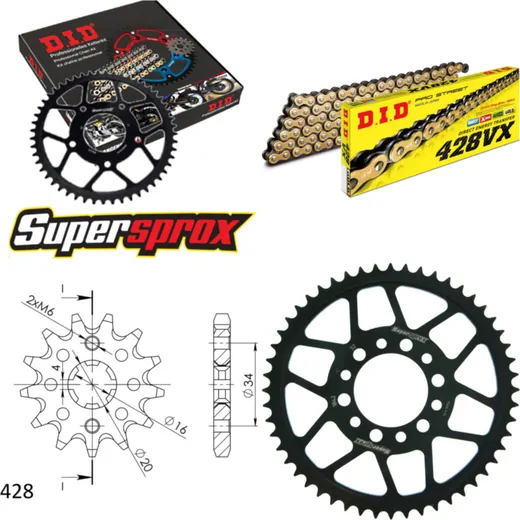 Chain Kit - Steel - for: YAMAHA XT125 88-91 14-52-120 DID428VX(G&B) endless