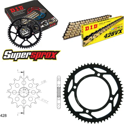 Chain Kit - Steel - for: YAMAHA XVS250 Dragstar 01-03 20-56-146 DID428VX(G&B) Clip