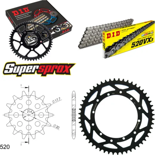 Chain Kit - Steel - for: YAMAHA WR200 R 91-97 13-52-116 DID520VX3 endless