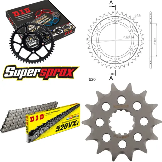 Chain Kit - Steel - for: YAMAHA TDR250 88-90 14-45-108 DID520VX3 Clip