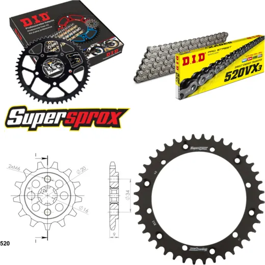 Chain Kit - Steel - for: YAMAHA YFS200 Blaster 88-06 13-40-092 DID520VX3 rivet