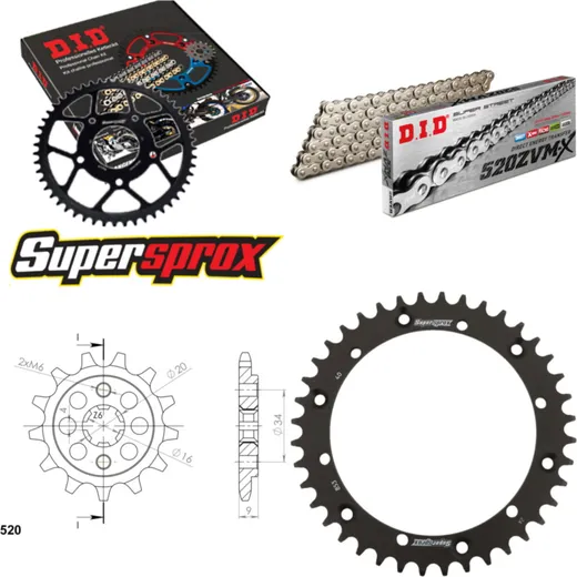 Chain Kit - Steel - for: YAMAHA YFS200 Blaster 88-06 13-40-092 DID520ZVM-X(S&S) rivet