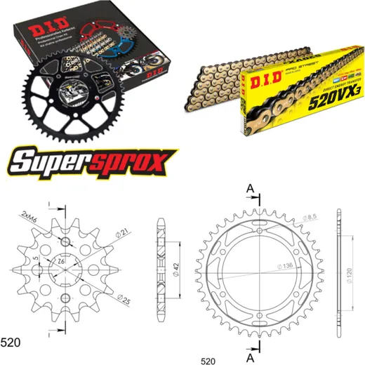 Chain Kit - Steel - for: YAMAHA RD350 LC /YPVS 83-90 17-39-106 DID520VX3(G&B) rivet