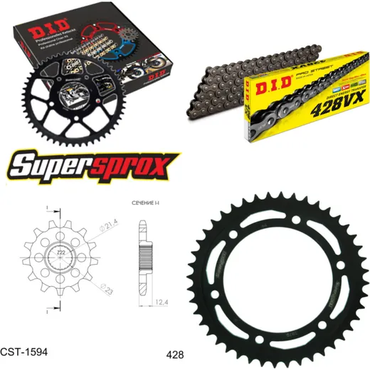 Chain Kit - Steel - for: YAMAHA YBR250 07-13 15-44-132 DID428VX rivet