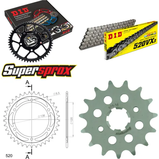 Chain Kit - Steel - for: YAMAHA SRX600 86-86 15-37-104 DID520VX3 endless