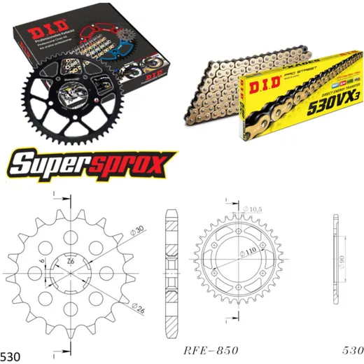 Chain Kit - Steel - for: YAMAHA XS650 73-76/XS650 /SE 77-84 17-33-104 DID530VX3(G&B) endless