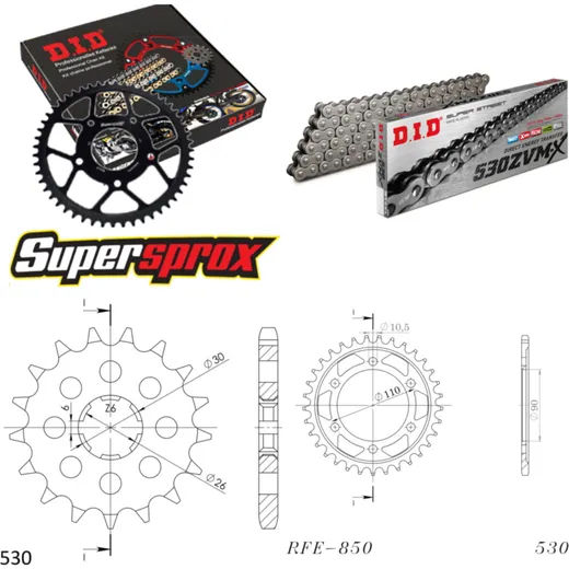 Chain Kit - Steel - for: YAMAHA XS650 73-76/XS650 /SE 77-84 17-33-104 DID530ZVM-X rivet