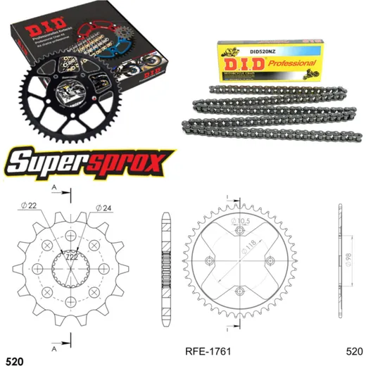 Chain Kit - Steel - for: BOMBARDIER DS450 08-12 14-42-098 DID520NZ Clip