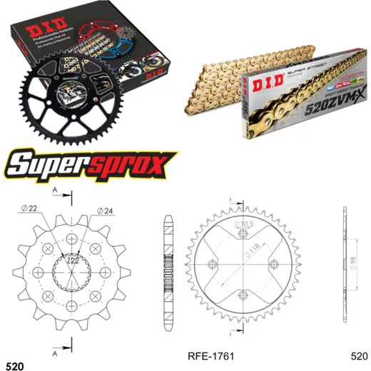 Chain Kit - Steel - for: BOMBARDIER DS450 08-12 14-42-098 DID520ZVM-X(G&G) rivet