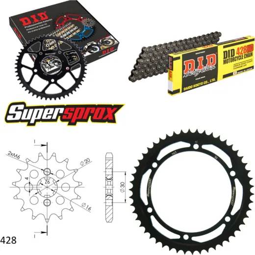 Chain Kit - Steel - for: KAWASAKI KMX125 80 km/h 14-50 00-03 14-50-126 DID428HD Clip