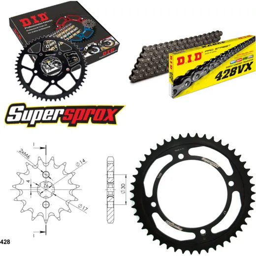 Chain Kit - Steel - for: KAWASAKI KLX125 C 12-14 14-47-124 DID428VX endless