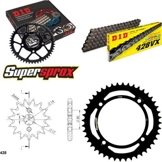 Chain Kit - Steel - for: KAWASAKI KLX125 D D-Tracker 10-14 14-44-122 DID428VX Clip